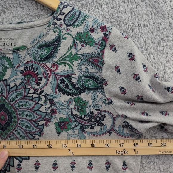 Talbots Women's The Talbot Tee Top Medium Gray Paisley Print Stretch Round Neck - Picture 7 of 9